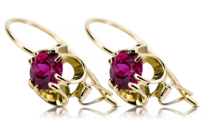 14К жовте золото 585 Ruby Сережки vec035y Російський Радянський СРСР Вінтаж вироби Ар-деко style Російські вінтажні прикраси Ар-